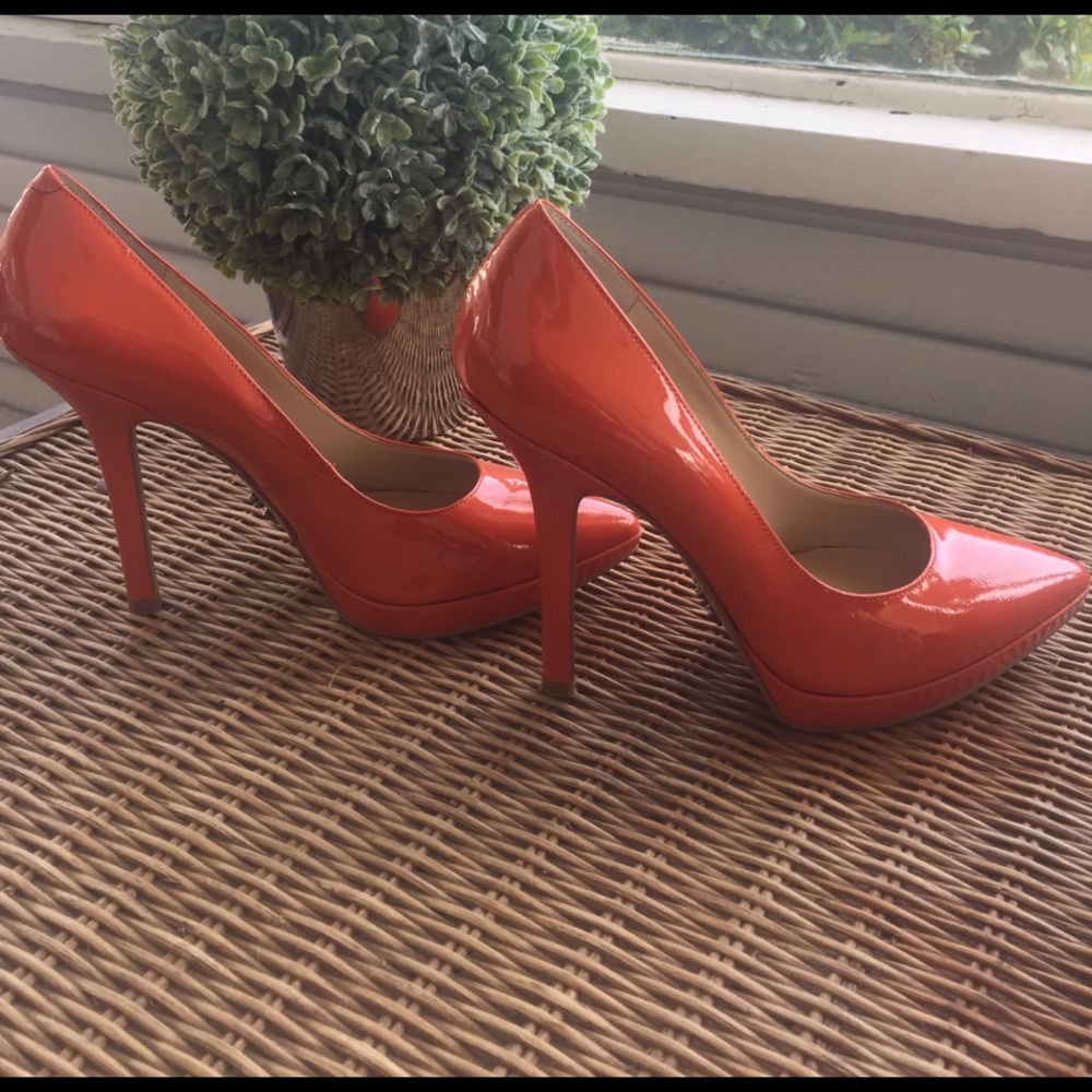 Nine West Lovefury Orange Platform Heels - Picture 2 of 6